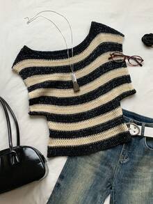 Comfortcana Women's Colorblock Striped Knit Top - Black and White - View 6