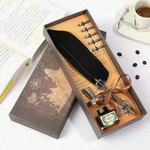 One Grey Retro Crown Feather Pen, With An Ink Pen Gift Box, Suitable For Dipping In Water For Use, Can Be Used As A Wedding Signature Pen Or A School Reunion Souvenir. - multicolor - View 7