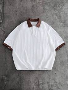 AXEPEAK 男士撞色短袖休閒通勤 Polo 衫 - 白色 - 查看 2