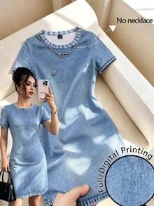 GlowEve Women's Summer Denim Effect Fitted Dress - Blue - View 5