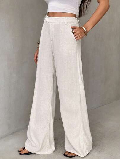 SHEIN Tall Women's Loose Pocket Textured Casual Pants, Suitable For Daily Wear, Tall Women