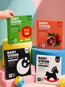 POKOJA LAND Tarjetas flash de alto contraste visual para bebés recién nacidos, juguetes sensoriales en blanco, negro y rojo, tarjetas de aprendizaje para el desarrollo cognitivo y cerebral temprano para bebés de 0 a 36 meses, cartón resistente al agua y antirreflejo de doble cara - Multicolor - Ver 2