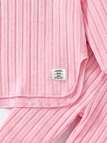 Elladie kids 女童新款粉色連帽長袖上衣與鬆緊腰休閒寬鬆軟針織長褲 2件套，春秋款 - 粉色 - 查看 6