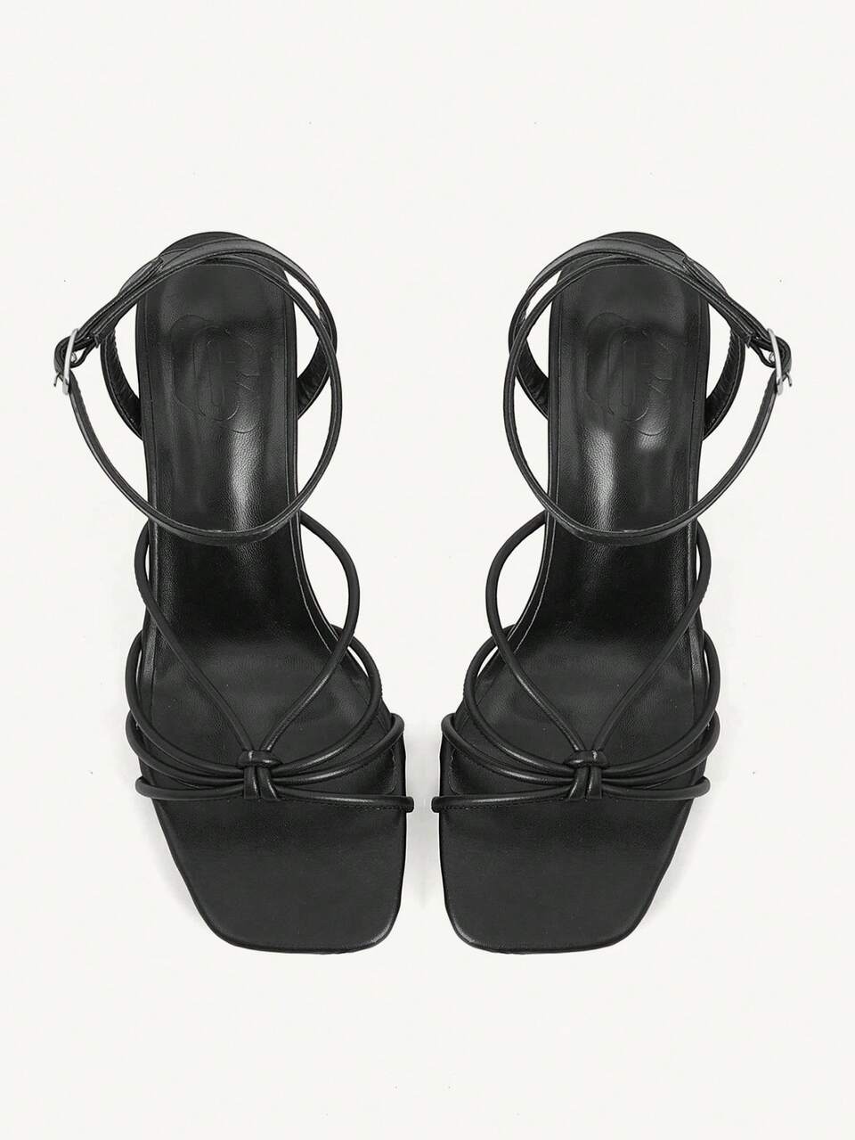 CUCCOO CHICEST Black Square Toe Thin Strap Knotted High-Heeled Sandals Women's, Summer New Versatile Slingback Buckle High-Heeled Roman Shoes