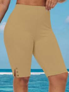 EMERY ROSE Leggings de cintura alta de unicolor versátiles y casuales para tallas grandes - Camel - Ver 3