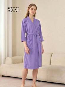SHEIN 1 buah Jubah Mandi Waffle, Menyerap Keringat dan Cepat Kering, Pakaian Tidur Unisex, Jubah Mandi Musim Semi/Panas untuk Homestay, Hotel, SPA, Potongan Longgar, Berbagai Warna, Desain Minimalis, Perlengkapan Kamar Mandi & Rumah untuk Kembali ke Sekolah - MultiWarna - View 19