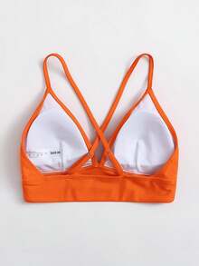 Swim Basics Women's Solid Color Spaghetti Strap Bikini Top Suitable For Summer Vacation Beach - Orange - View 2
