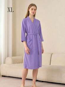 SHEIN 1 buah Jubah Mandi Waffle, Menyerap Keringat dan Cepat Kering, Pakaian Tidur Unisex, Jubah Mandi Musim Semi/Panas untuk Homestay, Hotel, SPA, Potongan Longgar, Berbagai Warna, Desain Minimalis, Perlengkapan Kamar Mandi & Rumah untuk Kembali ke Sekolah - MultiWarna - View 10