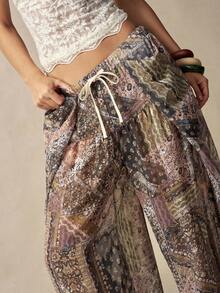 Bohemela Spring/Summer Vacation Casual Solid Color Woven Loose Wide Leg Women's Long Pants - Mustard Yellow - View 6