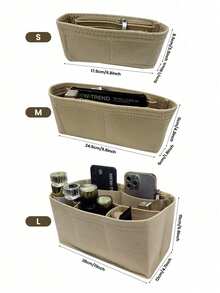 1PC Beige Purse Organizer Insert With Support Lining Anti Deformation Medium Bag For Handbag Backpack Tote Inner Storage Pouch For Lipstick Brush Skin Care Phone Coins Small Items Travel Gift Boho Style 3 Sizes Optional - Beige - View 11
