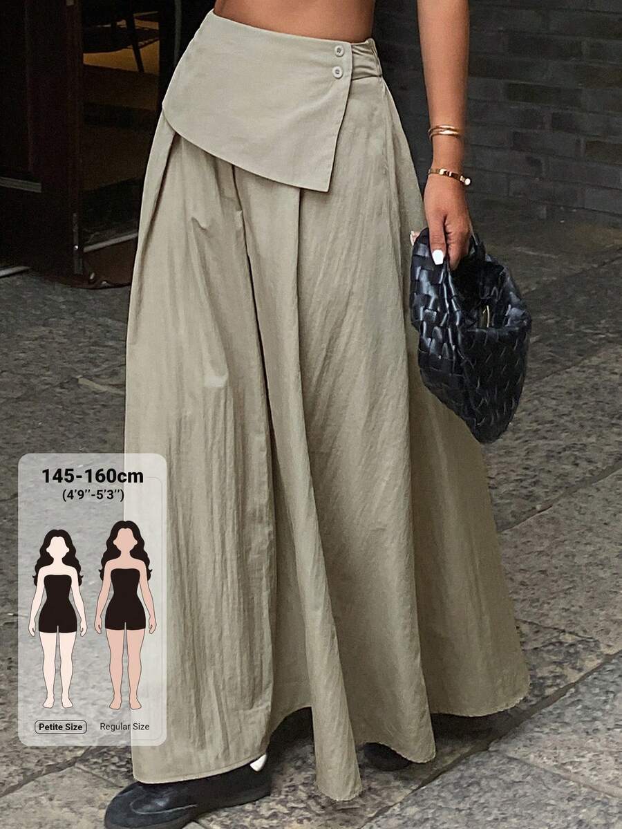 Livesso Petite Women's Fashion Commute Solid Color Long Skirt - Green - View 1