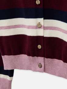 Nöista Striped Knit Cardigan With Collar And Button Front. Fall, Back To School And Everyday Style. - Burgundy - View 13