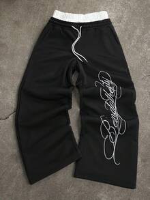 GALLERY FADE Men's Drawstring Waist Letter Print Casual Versatile Daily Wear Sweatpants - Black - View 4