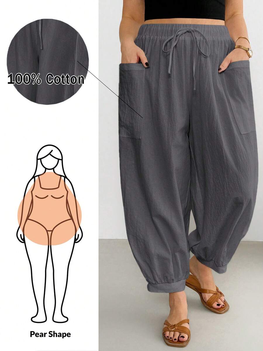 Shapeblank Pantalones de talla grande casuales versátiles de unicolor con doble bolsillo