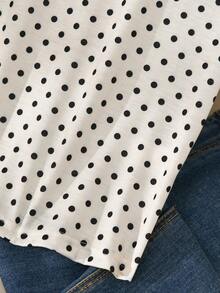 Story & Sage Casual Vacation Women's T-Shirt Spring Summer Fitted Polka Dot T-Shirt Ruffle Sleeve T-Shirt Black And White T-Shirt Elegant Office Business White Top - Black and White - View 4