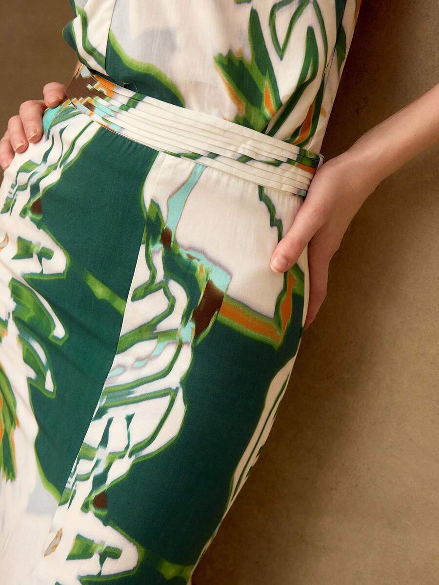 MOTF PREMIUM WOMEN'S LINEN PLANTS PRINT MERMAID SKIRT - Multicolor - View 2