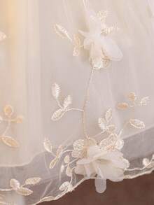 Glamorique Kids Baby Girl Champagne Satin Embroidered 3D Floral Sleeveless Dress, Birthday Flower Girl Party, Wedding, Tulle, Princess, Summer, Warm, Outfit Elegant - Apricot - View 6
