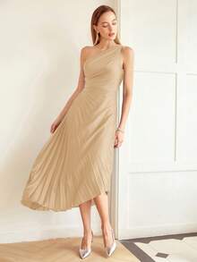 MOTF PREMIUM PLEATED ONE SHOULDER DRESS - Champagne - View 5