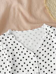 SHEIN Tween女孩時尚休閒針織波點秋季開襟衫 - 黑與白 - 查看 5