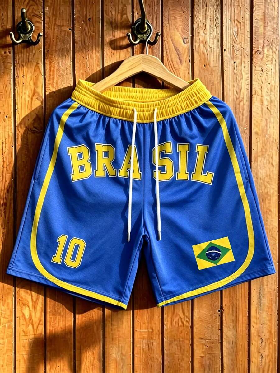 Aesthetic Post Men's Drawstring Waist Letter Pattern Casual Versatile Daily Outing Shorts, Holiday - Multicolor - View 1