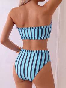 Swim Mod Spring/Summer Hot-Selling Beach Ditsy Floral 2 Pieces Ruffle Bandeau Set - Multicolor - View 2