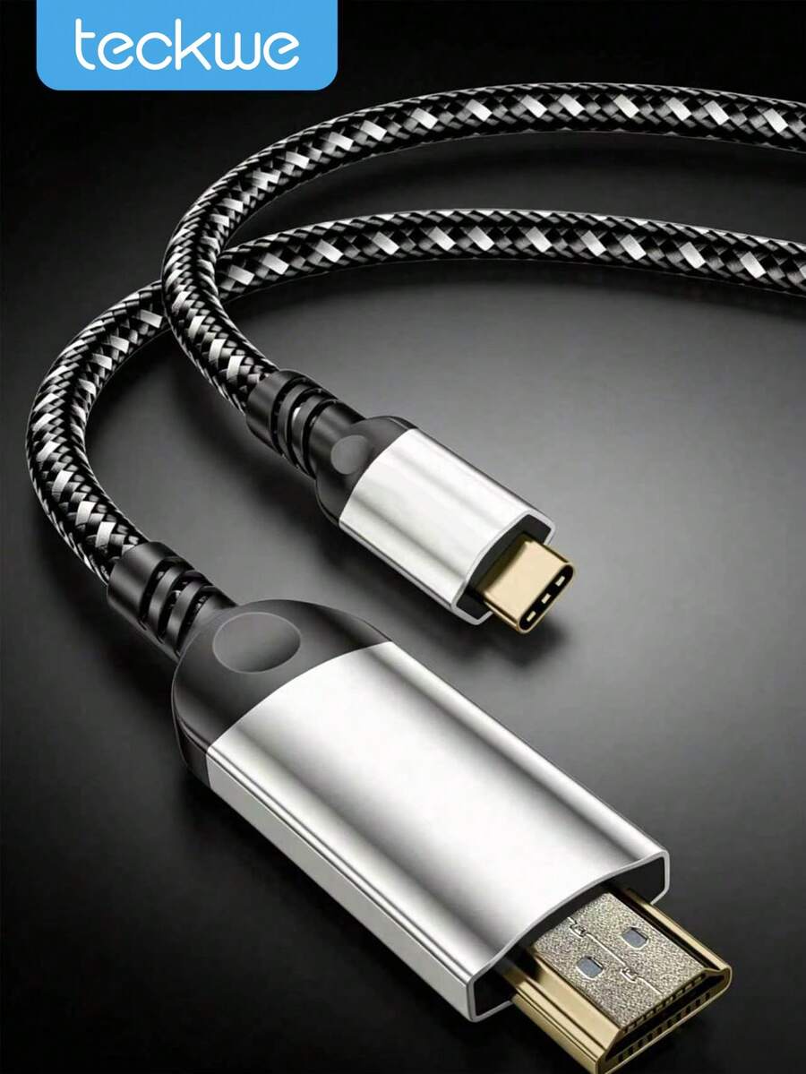 Teckwe 1pc High-Speed Stable Transmission, 4K Ultra HD Video Output, Type-C To Multimedia Interface Adapter Cable, Screen Display Cable, Suitable For Laptop, Desktop, Tablet, Monitor, Projector, TV, Office And Home Use - View 1