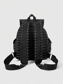 ROMWE Anime Mochila Y2k College Wind de gran capacidad con rayas de colores contrastantes y múltiples bolsillos, con insignia de nota de amor roja, adecuada para desplazamientos diarios, escuela, etc. - Raya 2 - Ver 4