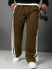 Manfinity Homme Pantalones rectos de talla grande para hombre con bloques de color y rayas - Marrón Mocha - Ver 6