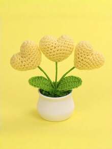 1件手工編織心形花盆禮物 三頭愛心盆栽植物，適合母親節居家桌面裝飾 - 三頭多色 - 查看 7