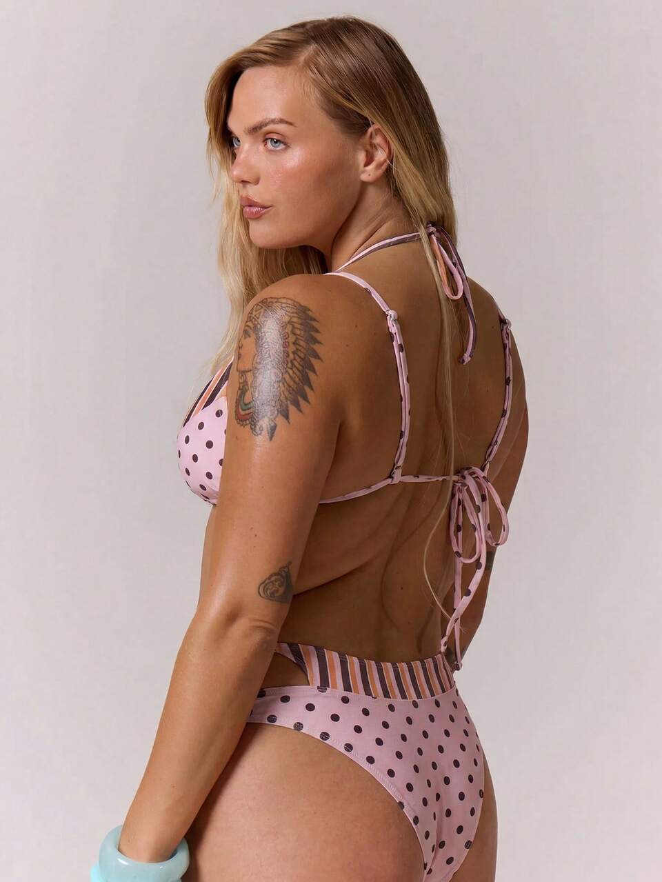 Plus Size Contrast Layered Striped Polka Dot Bikini Top Only Spring Summer Vacation Holiday Cute Elegant Beach Swim Festival Ibiza Print
