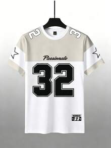 Manfinity LEGND Men's Summer Casual Colorblock Patchwork Digital Print Crew Neck T-Shirt - Multicolor - View 3