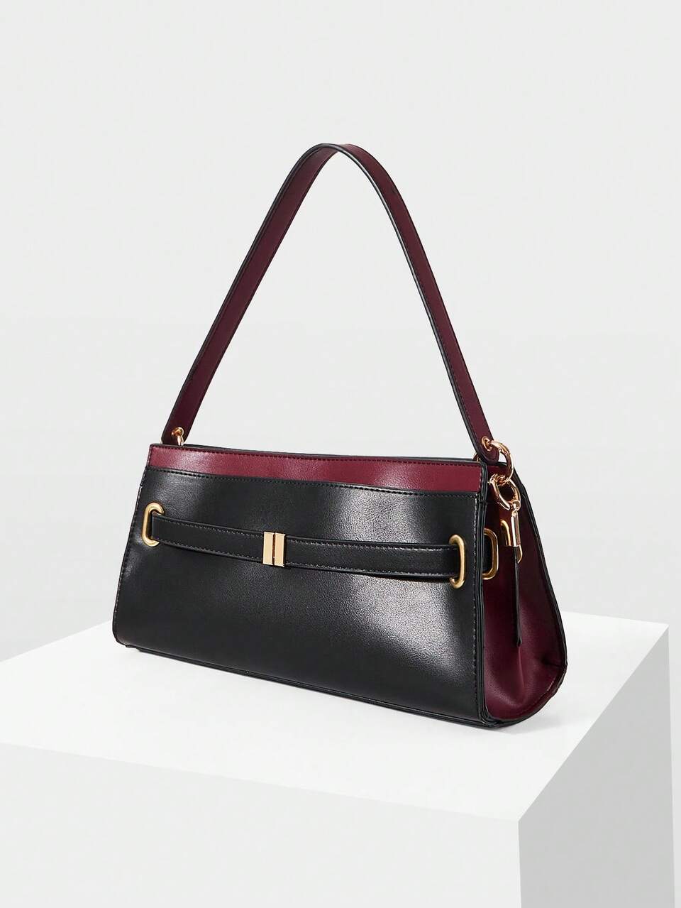 WOMEN'S FASHION CLASSIC BLACK HANDBAG, EXQUISITE STRAP BUCKLE BAGUETTE BAG, SIMPLE CONTRASTING SHOULDER BAG, SUITABLE FOR DAILY, COMMUTING, DATING, SH
