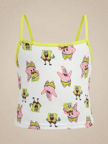 SpongeBob SquarePants | SHEIN 少女細肩帶內衣與內褲套裝 - 白色 - 查看 3