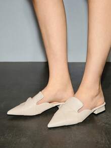 Bholvia 2025 Autumn Women's Comfortable Versatile Slip-On Heeled Mules, Minimalist Soft Leather Pointed Toe Slip-On Shoes For Summer - Apricot - View 8