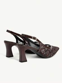 CUCCOO CHICEST Ladies Spring And Summer New Brown Lace Sequins Pointed Empty Shoes Outside Breathable Mesh Elegant High Heels Fall Shoes - Coffee Brown - View 5