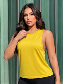 Slayform Women's Plus Size Solid Color Casual Versatile Daily Travel Sports T-Shirt - Yellow - View 3