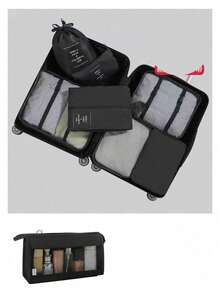 9pcs/7pcs/1pc Travel Organizer Set, Packing Cubes, Clothes Storage Bags, Toiletry Bag, Makeup Bag, Data Cable Organizer, Shoe Bag, Underwear Pouch, Garment Organizer, Suitable For Shirts, Lingerie, Clothing, Cosmetics, Lipsticks, Eyeshadow, Foundation, Brushes And Toiletries Like Toothbrush, Toothpaste, Facial Cleanser, Toner, Lotion, Cream, For Travel, Hospitalization, Packing Luggage, Dorm, School, Vacation - Multicolor - View 20