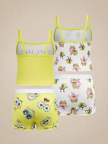 SpongeBob SquarePants | SHEIN 少女細肩帶內衣與內褲套裝 - 白色 - 查看 2