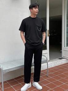 DAZY 男士夏季休閒百搭純色短袖T恤 - 黑色 - 查看 5