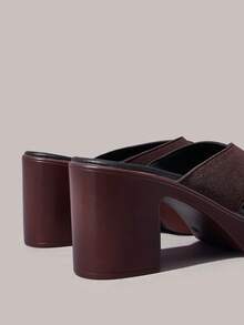 Styleloop Cross-Strap Slip-On Thick-Heeled Sandals, Square Toe Mules Tows, Summer Commuting Versatile Wear Open-Toed High Heels - Coffee Brown - View 5