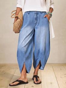 EMERY ROSE Women's Pocket Tapered Casual Loose Fit Jeans - Blue - View 11