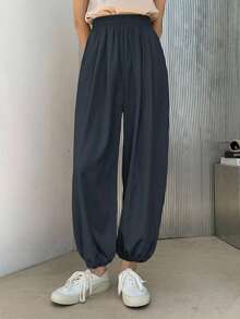 DAZY Women'S Loose Solid-Colored Lantern Pants, Casual Cropped Pants For Summer - Navy Blue - View 9