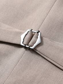 Manfinity Homme Plus Size Men's Solid Color Single-Breasted Business Suit Vest - Khaki - View 5