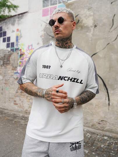 Artur Kramer Men's Knitted Fashion Casual Daily Young Loose Patchwork Print Pattern Short Sleeve T-Shirt, Summer, School, For Fall