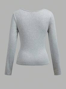 SHEIN EZwear 3件組秋季新款結飾方領女款T恤上衣，適合日常通勤、約會、派對，秋冬春夏皆宜，聖誕節、新年 - 彩色 - 查看 8