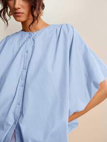 LOTSLUV Women's Spring/Summer Blue Loose Casual Elegant Batwing Sleeve Blouse Office,Elegant Women's Blouses,Pretty Blouses,Casual Blouses For Women - Baby Blue - View 4