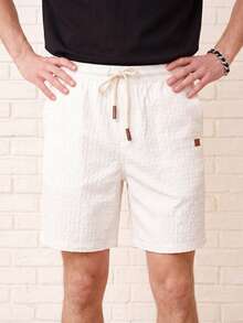 Zalmeno Men's Casual Solid Color Drawstring Waist Shorts, Summer - White - View 6
