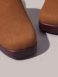 Styleloop Vintage Relaxation Is Full! Suede Closed Toe Mules, Thick Heel Round Toe Can Be Worn For Commuting And Shopping - Brown - View 4