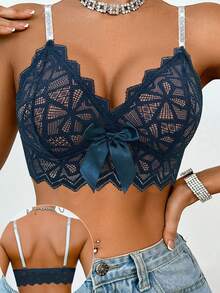 SHEIN Elacene 1件女款蕾絲無鋼圈內衣 - 水鴨藍 - 查看 3