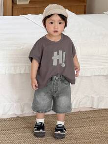 SHEIN 男婴蓝色牛仔直筒短裤 - 淺灰色 - 查看 3